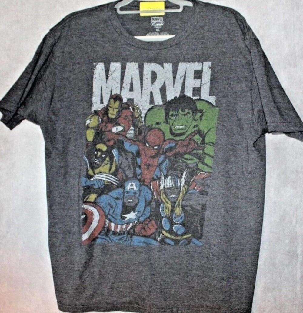 Marvel Shirt Mens XL Gray Short Sleeve Graphic Crewneck Tagless Cotton Polyester